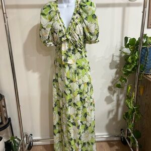 BHLDN Lime and White Floral Maxi Dress